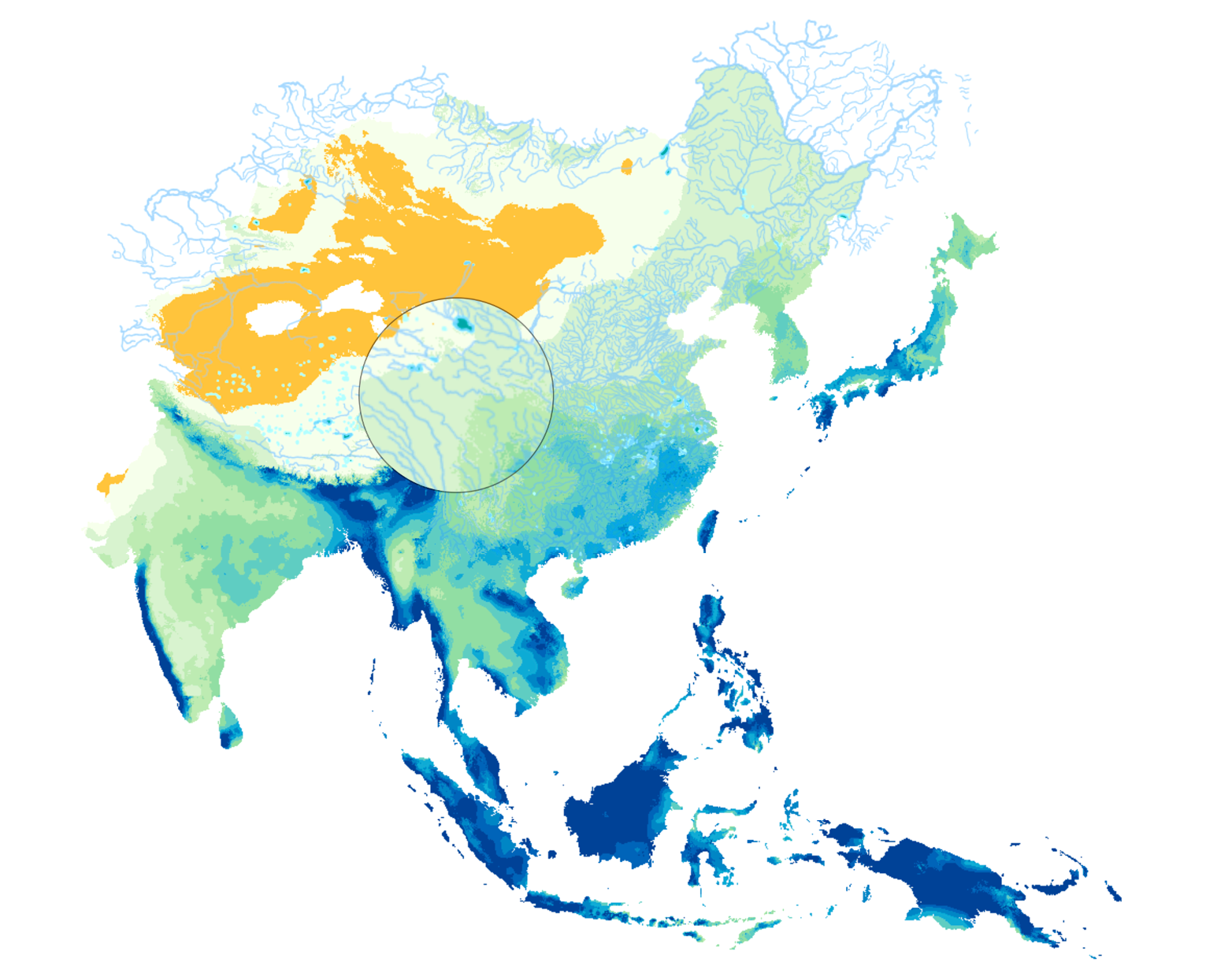 Map of Asia zoomed in on central Asia